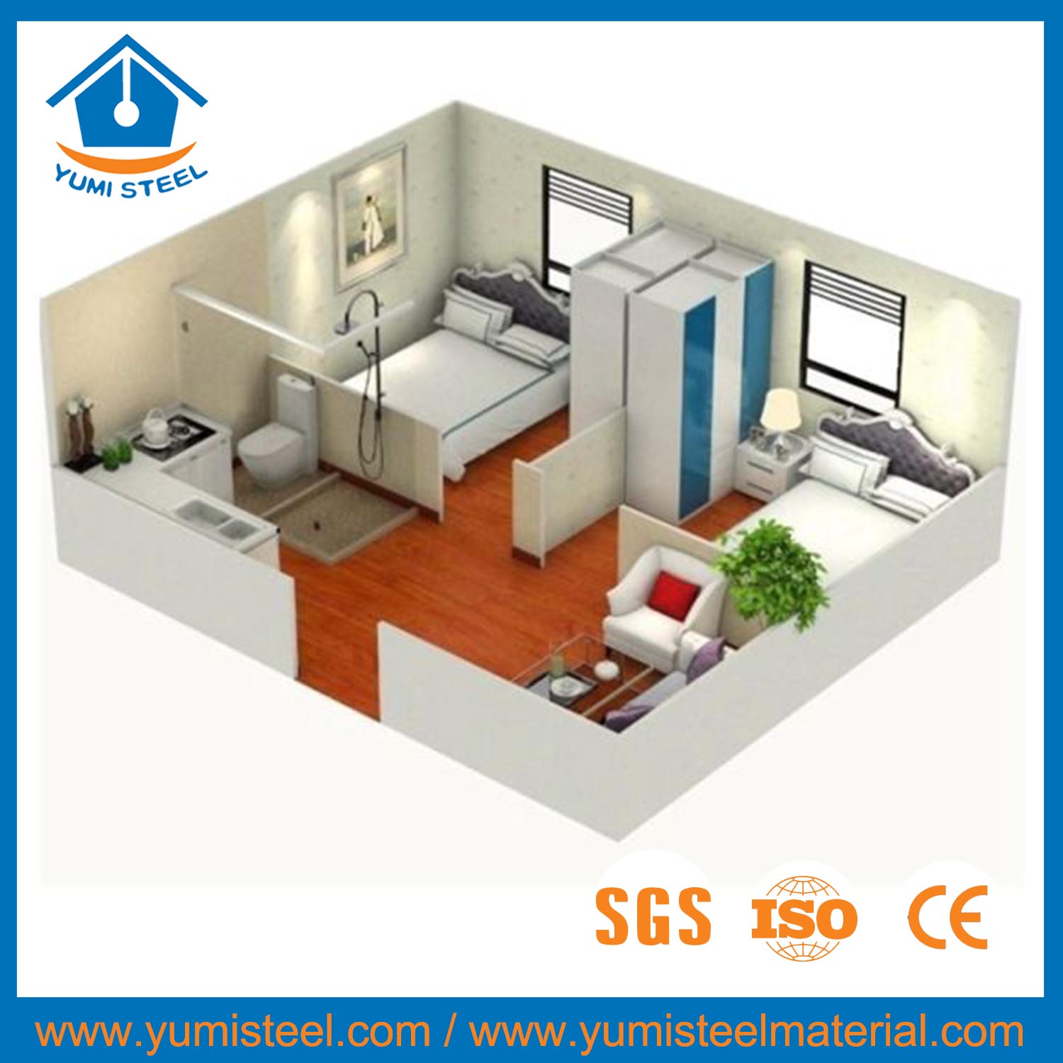 Unidad de casa prefabricada de contenedores de envío para casa individual / sala de oficina